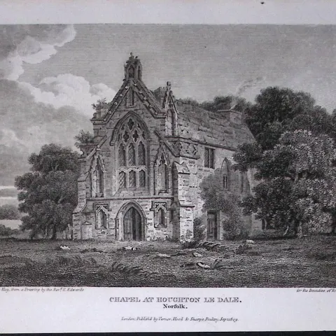 Houghton Le Dale Norfolk Antique 216 Years-Old Georgian Steel-Engraving-435