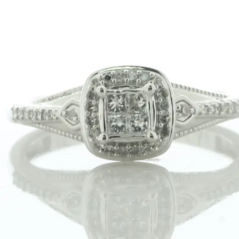 9ct White Gold Single Stone With Halo And Shoulders Ring 0.20 Carats