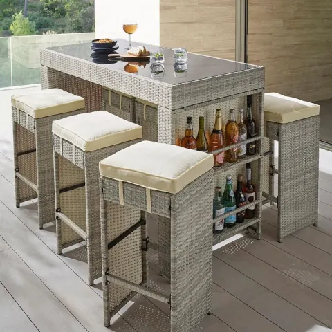 (7/P) RRP £719. Hampton Bar Set Grey. Features Side Shelves For Drink Storage. Dimensions: (Bar set