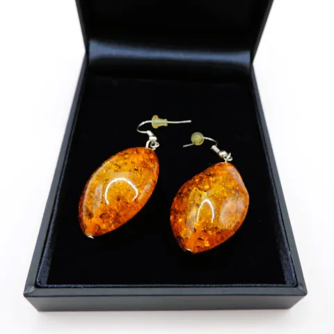 Sterling Silver Amber Earrings New With Gift Pouch