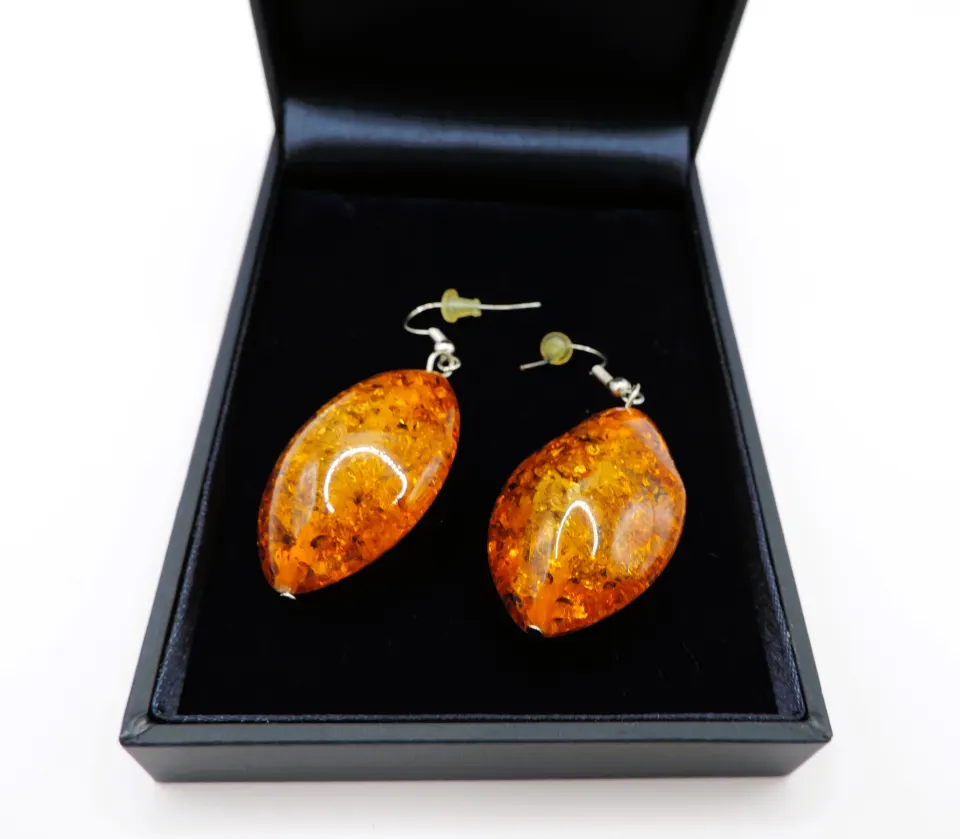 Sterling Silver Amber Earrings New With Gift Pouch