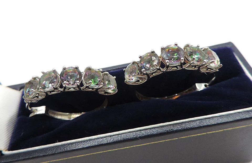 Sterling Silver 7.5 Carat Mystic Topaz Earrings New With Gift Box