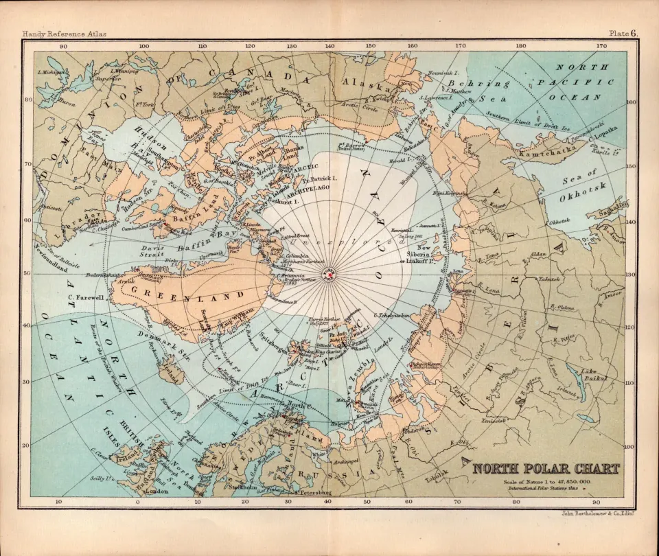 North Polar Chart Double Sided Victorian 1896 Antique Map.