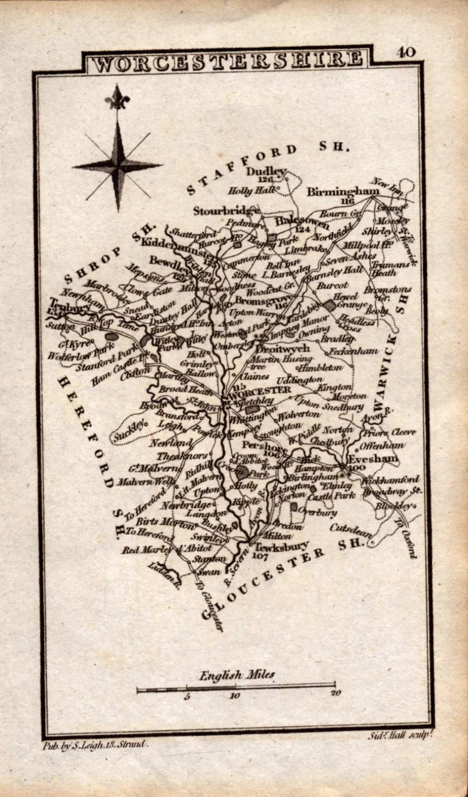 Worcestershire Antique Copper Engraved George IV Map by Sidney Hall.