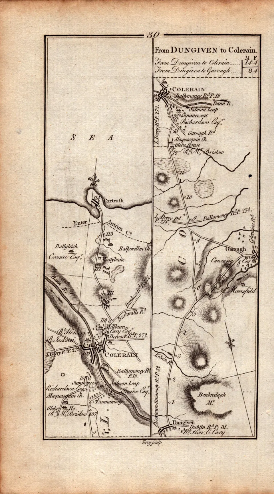 Ireland Rare Antique 1777 Map Dungiven To Coleraine & Garvagh.