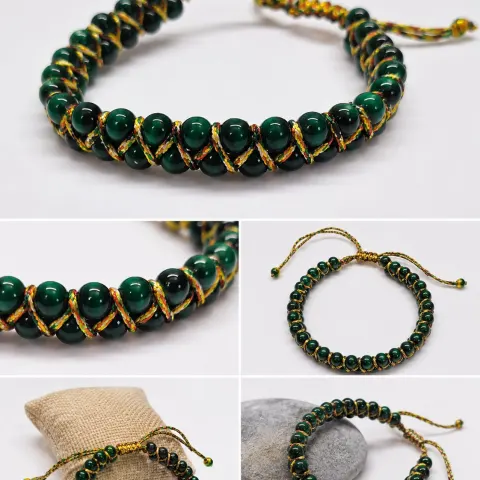Green Beaded Adjustable Braided Bracelet