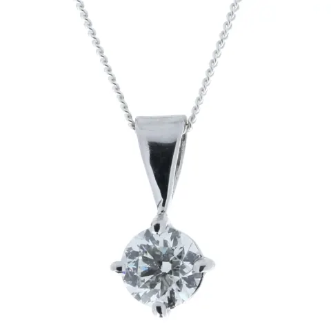 18ct White Gold Single Stone Wire Set Diamond Pendant 0.70