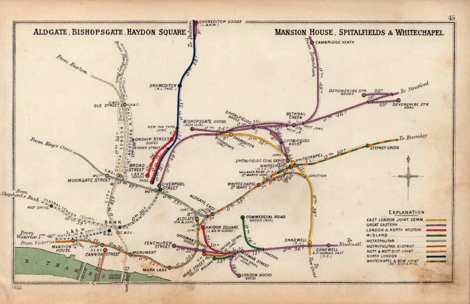London Aldgate Bishopsgate Spitalfields & Whitechapel Antique Railway Diagram-45.