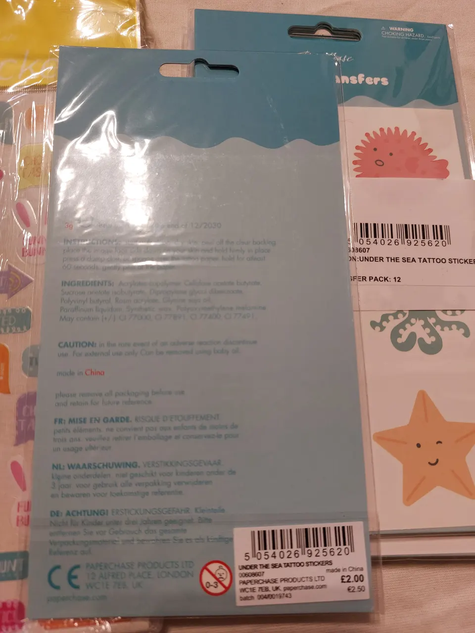 Tattoo transfers, cute and under the sea.  48 packs
