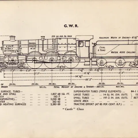 GWR Railway Castle Class Locomotive Detailed Diagram 85 Yrs Old Print-2