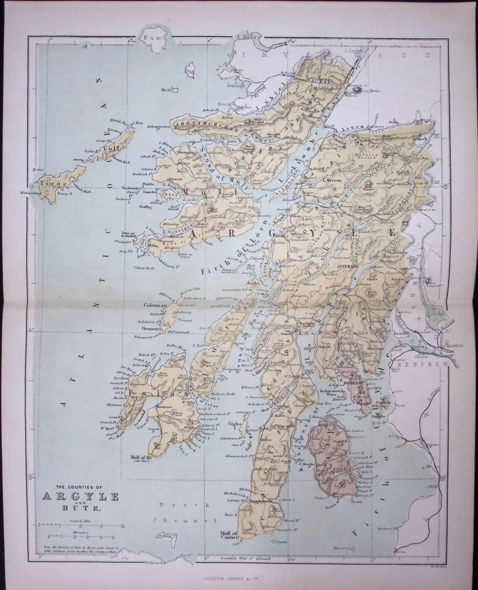 The Counties Argyle & Bute Scotland 150 Years-Old Antique 1875 Map-13