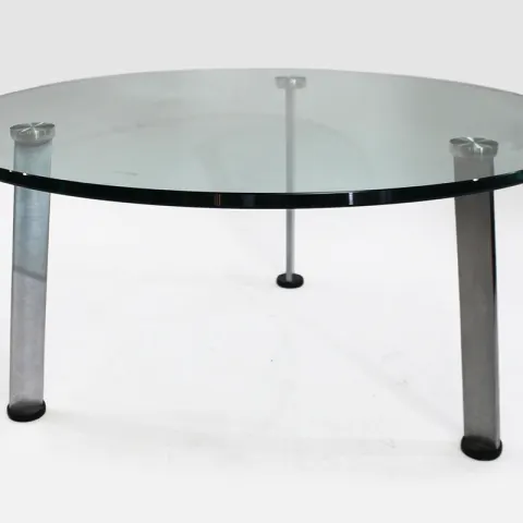 Designer Scandinavian Glass Topped Chrome Circular Coffee Table