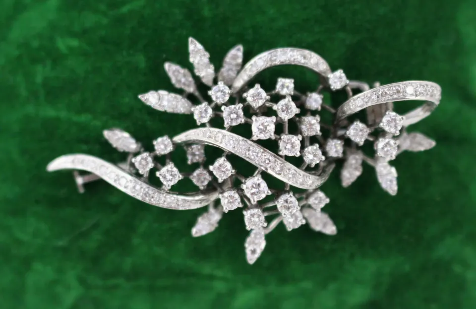 Mid-Century Diamond Foliate Brooch in 18 Carat White Gold