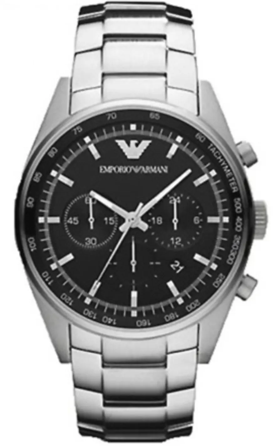 Emporio Armani AR5980 Men's Sportivo Black Dial Silver Bracelet Quartz Chronograph Watch