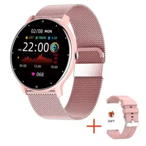 Smart Watch Full Touch Screen Sport Fitness Watch IP67 Waterproof Bluetooth For Android Pink Mesh