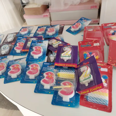 Birthday candles and badges