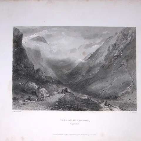 Vale of Glencroe Argyllshire Scotland 188 Years-Old Antique Steel Engraving-47