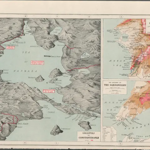 WW1 Gallipoli The Dardanelles Coloured Antique Map 1922.