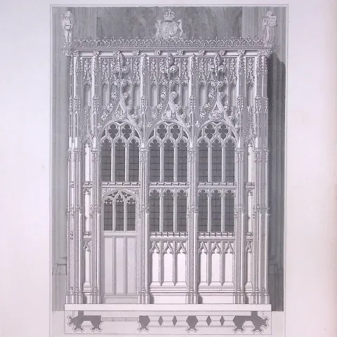 St Georges Chapel Windsor Castle  190 Years-Old John Britton Antique Steel Engraving-319.