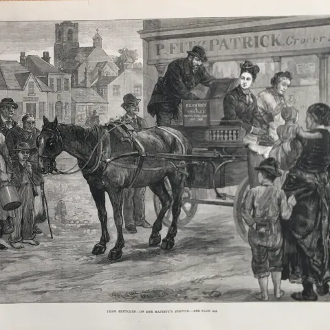 Ireland Delivering Her Majesty’s Royal Mail 1879 Antique Woodgrain Print.