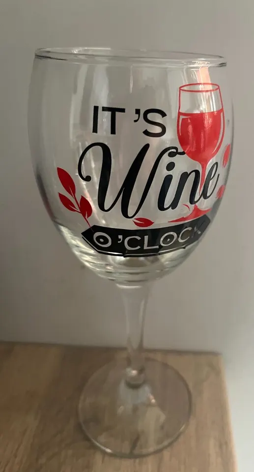 It's Wine O'Clock Vinyl Decal Wine Glass Birthday -Gift Packaged