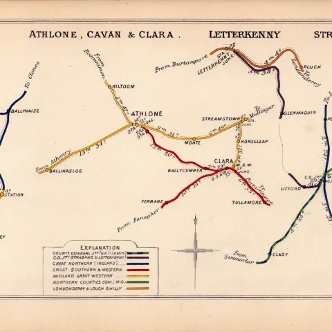 Athlone Cavan Letterkenny Strabane Ireland Antique Railway Diagram-113.