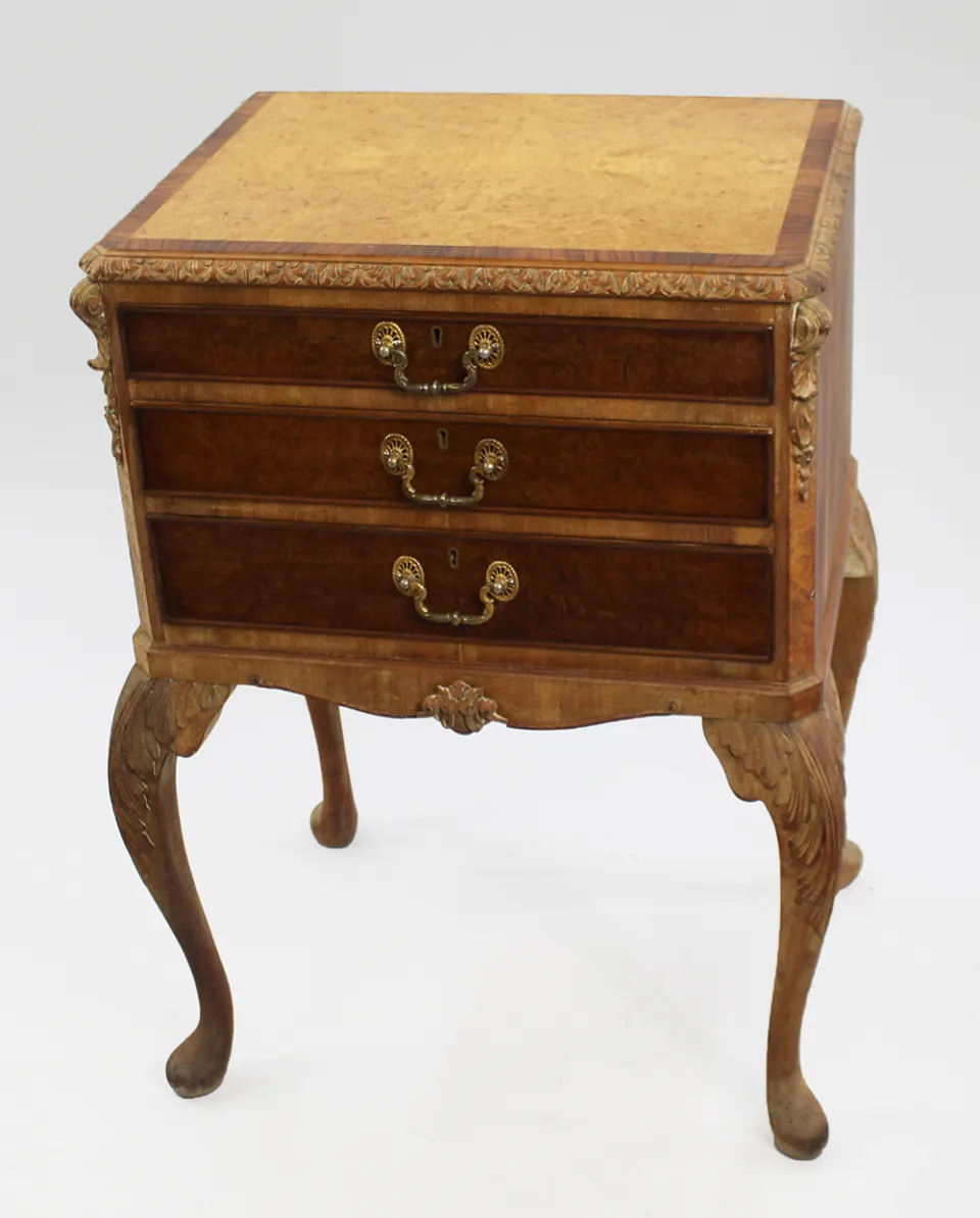 Early 20th c. Carved Walnut Footed Cutlery Chest