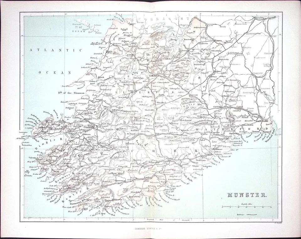The Province of Munster Ireland 150 Years-Old Coloured Antique 1875 Map-4