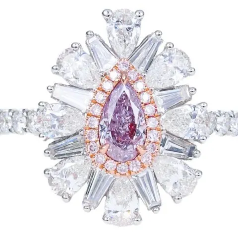 Natural - 0.31ct Pear Shaped Fancy Pink Diamond Ring - GIA Certified