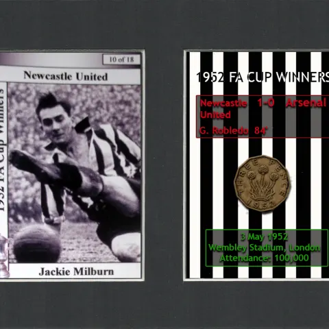 Jackie Milburn Newcastle United 1952 Winners Mount & Penny Coin Metal Art.