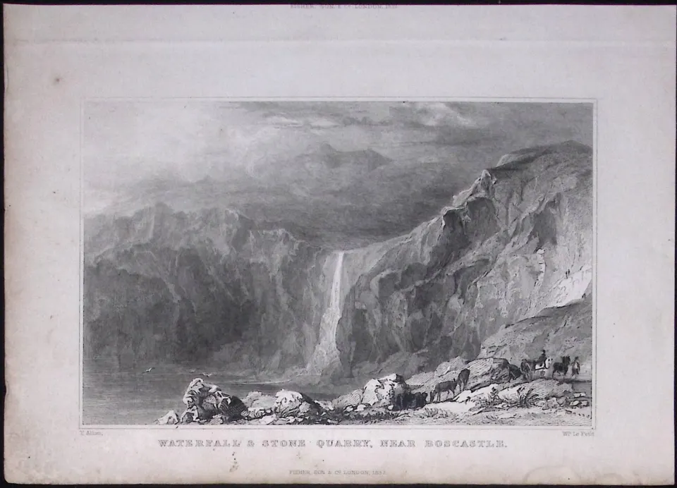 Cornwall Boscastle Waterfall & Stone Quarry Antique 193 Years-Old Steel-Engraving-16