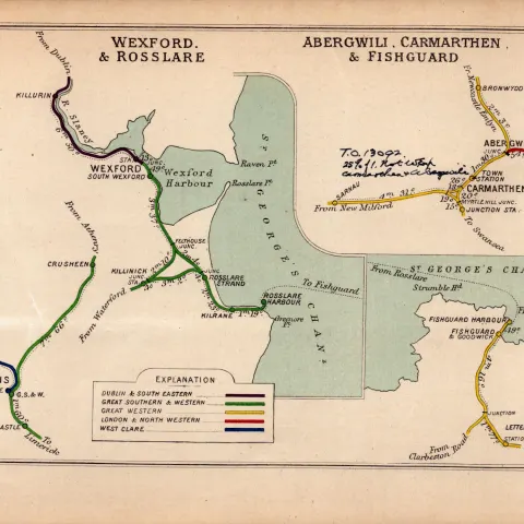 Ennis Wexford & Rosslare Ireland Antique Railway Diagram-96.