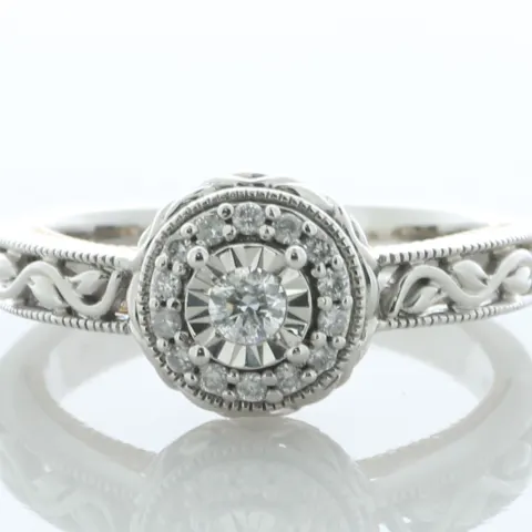 10ct White Gold Oval Cluster Claw Set Diamond Ring 0.20 Carats