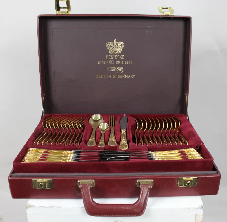Vintage German Solingen Gold Plated 12 Place Flatware Canteen