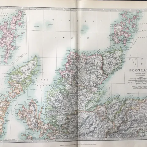 Scotland Highlands Shetland Orkney Etc Large Coloured Antique Map.