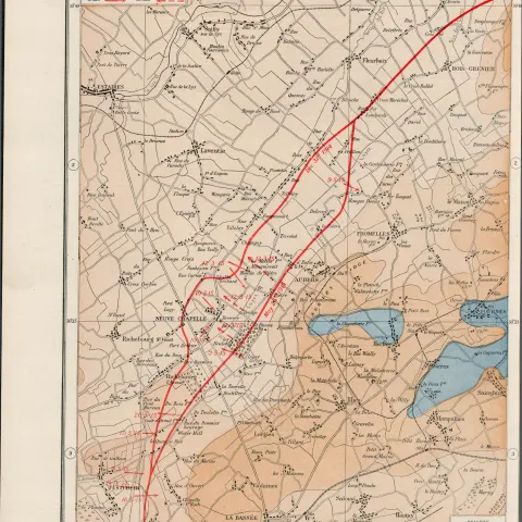 WW1 Western Front Neuve Chapelle Coloured Antique Map 1922.