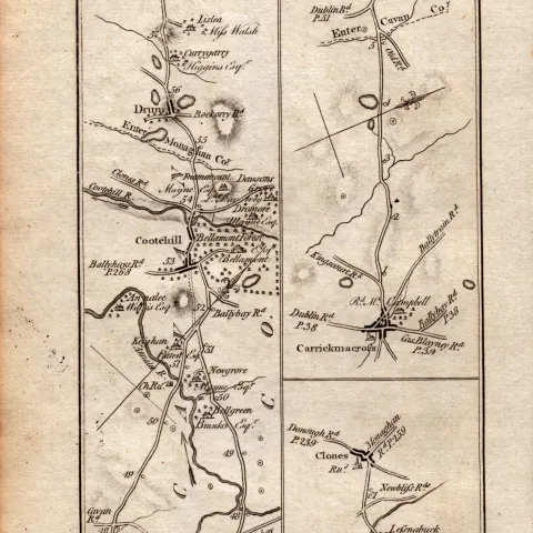 Ireland Rare Antique 1777 Road Map Dublin to Clones Carrickmacross Monaghan-52