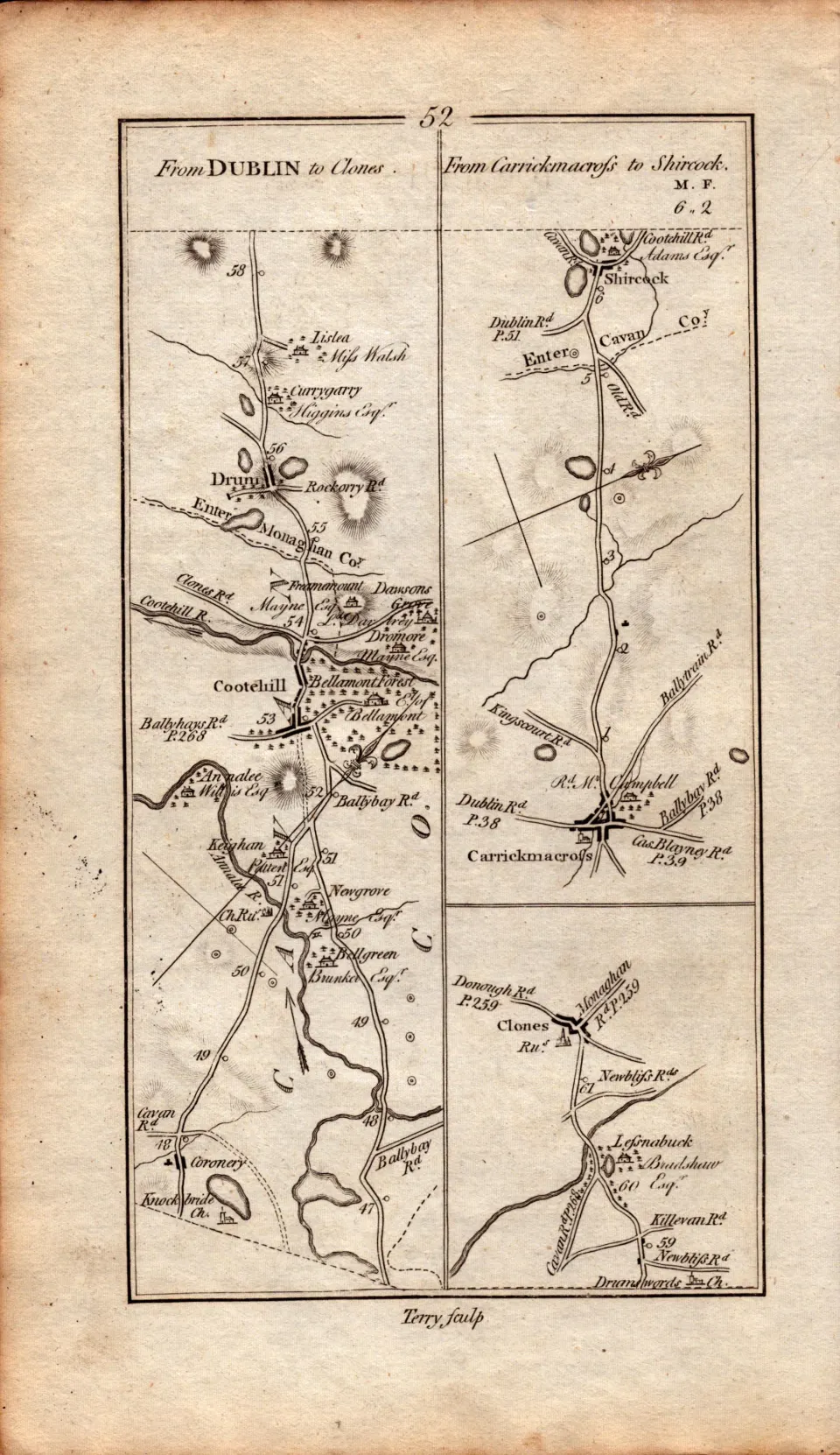 Ireland Rare Antique 1777 Road Map Dublin to Clones Carrickmacross Monaghan-52
