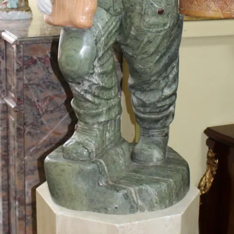 Fine Marble Sculpture of Child Grape Seller Figure On Pedestal