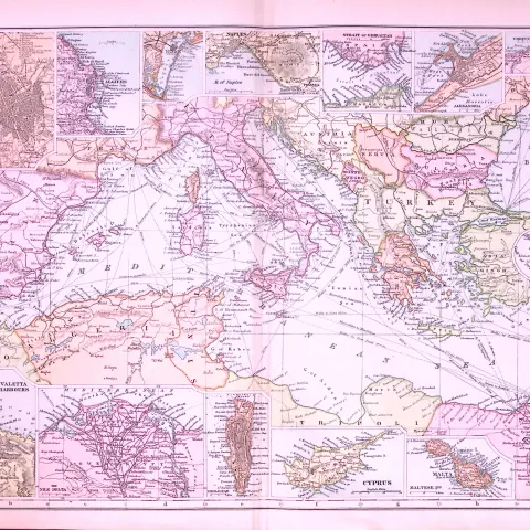 The Mediterranean 120-Year-Old Large Antique Map by G.W. Bacon-29