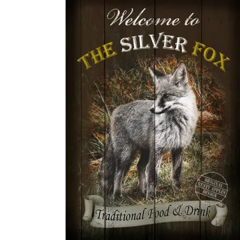 The Silver Fox English Traditional Pub Sign Metal Wall Art
