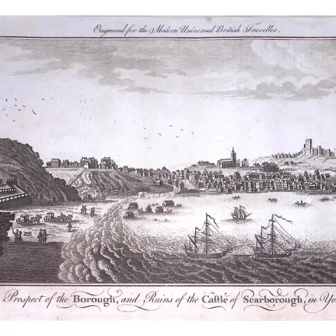 View of Scarborough Rare Large 247-Year-Old Antique Copperplate Engraving-46 -TR