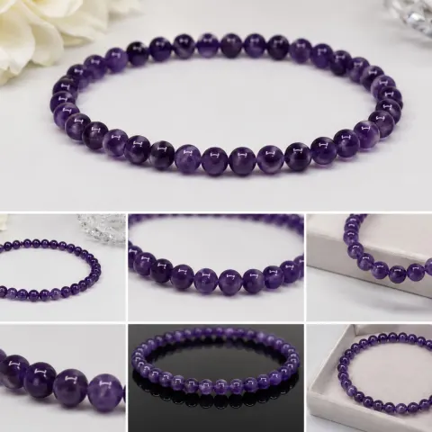 Natural Amethyst Bead Stretch Necklace