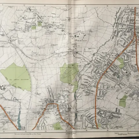 Bacons London & Suburbs Rare Map London Finchley, Hendon, Mill Hill.