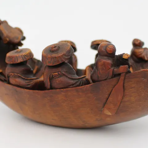 Antique Chinese Rootwood Carving – Boat with Figures – Late Qing / Republic Era