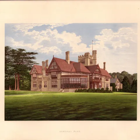 Cowdray Park Midhurst Sussex Gilt-Edge Coloured Antique Book Plate.