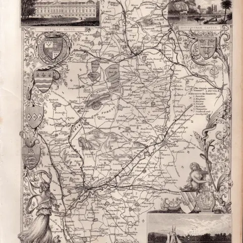 Nottinghamshire Steel Engraved Victorian Thomas Moule Antique Map.