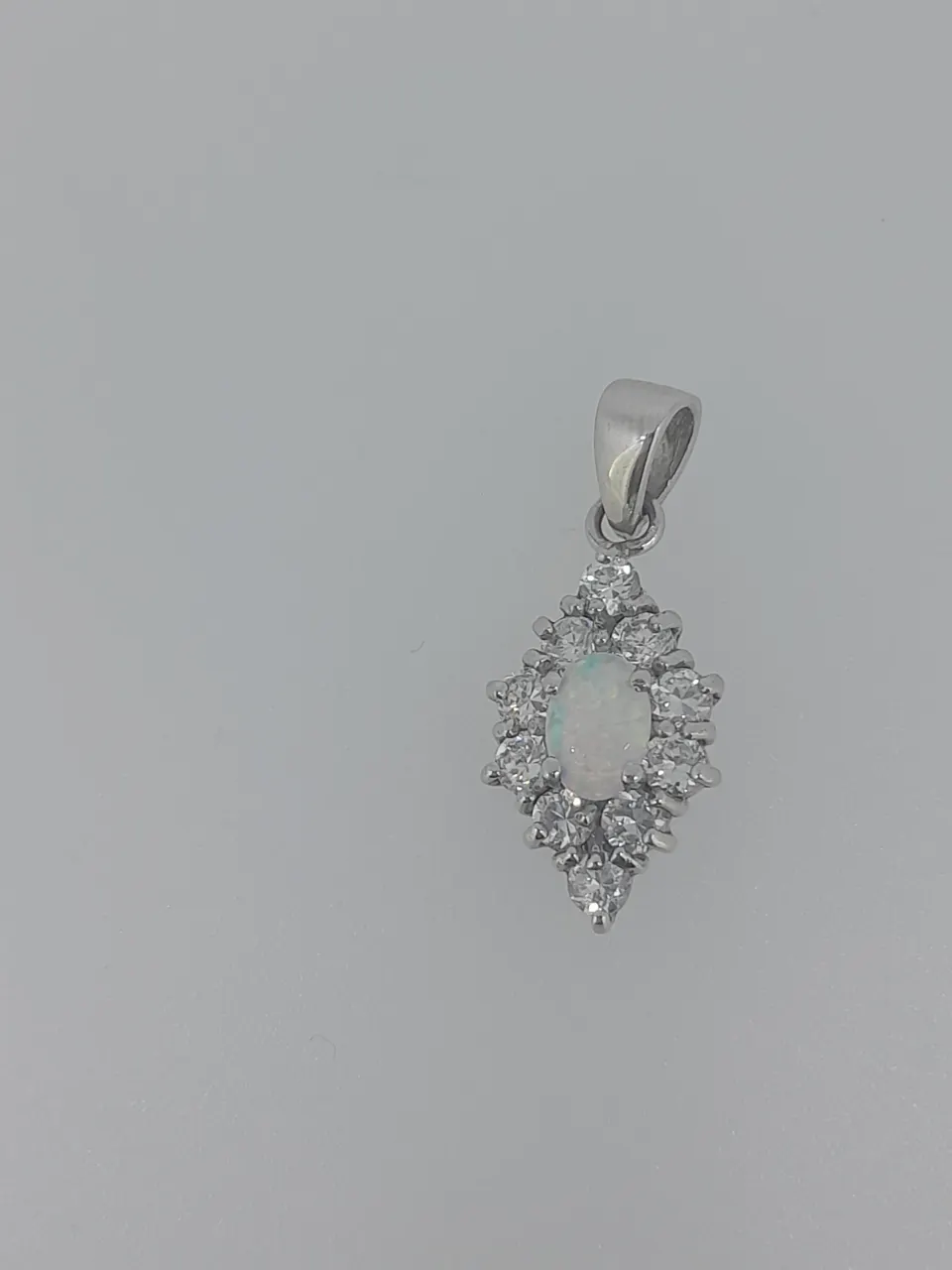 Silver Pendant Set With Synthetic Opal and CZ Stones