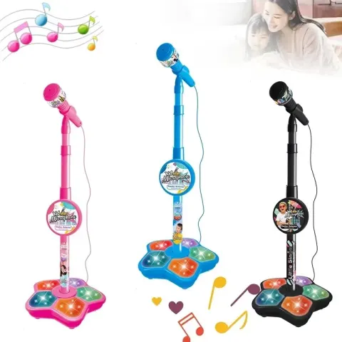 Kids Microphone With Stand Karaoke Song Music Instrument Toy Black