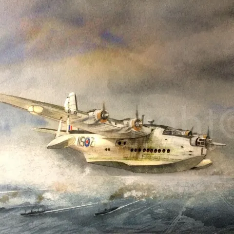 RAF Short Sunderland Flying Boat Over Ship Convoy Metal Wall Art